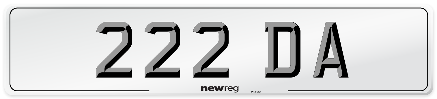 222 DA Number Plate from New Reg